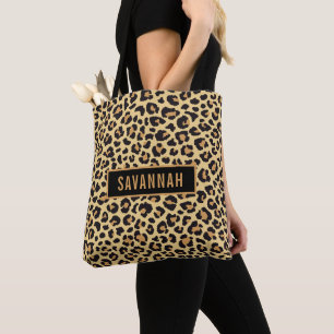 Bolsa Tote Nome personalizado Leopard Animal Print Patterno C