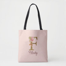 Nome Personalizado Letra F Dourado Folha Rosa Cor-