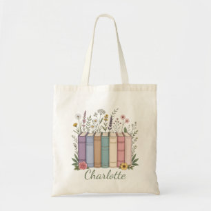 Bolsa Tote Nome Personalizado Lombadas de Livros Pastel Arte