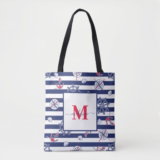 Bolsa Tote Nome Personalizado Marinho Branco e Azul do marinh (Frente)