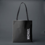 Bolsa Tote Nome Personalizado Mínimo Moderno Preto<br><div class="desc">Design minimalista moderno com nome personalizado no estilo de fonte branco negrito do sans moderno em fundo preto.</div>
