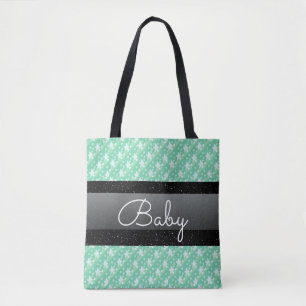 Bolsa Tote Nome Personalizado Mint Green Bolinhas Baby