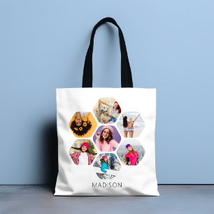 Bolsa Tote Nome Personalizado Moderno da Colagem de Fotografi
