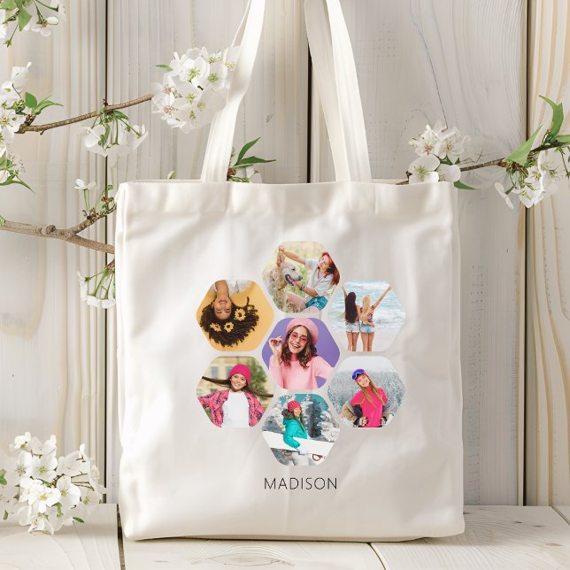Bolsa Tote Nome Personalizado Moderno da Colagem de Fotografi (Criador carregado)