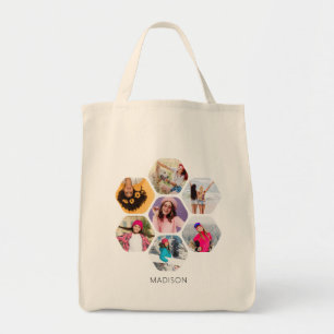 Bolsa Tote Nome Personalizado Moderno da Colagem de Fotografi