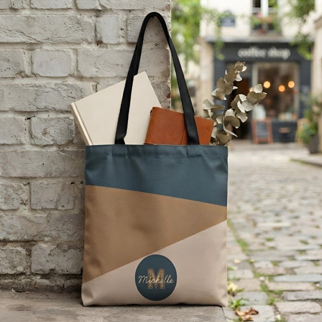 Bolsa Tote Nome Personalizado Moderno em Tom Terroso com Bloc (Criador carregado)