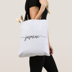 Bolsa Tote Nome Personalizado Monograma Branco Simples e Femi