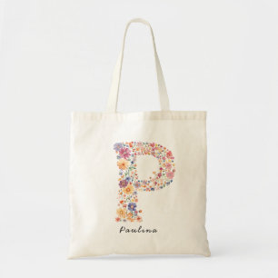 Bolsa Tote Nome Personalizado Monograma &Floral 'P'