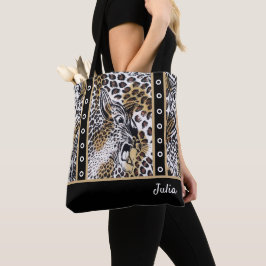 Bolsa Tote Nome Personalizado Na moda de Chic Brown Black Whi