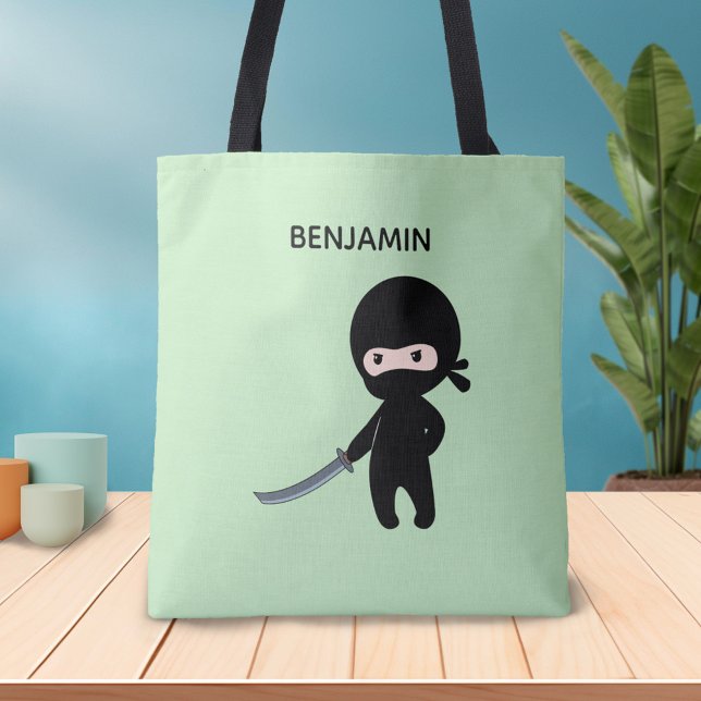 Bolsa Tote Nome personalizado Ninja bravo e minúsculo em verd (Criador carregado)