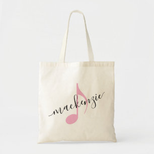 Bolsa Tote Nome Personalizado Nota de Música Rosa Preto