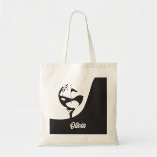 Bolsa Tote Nome Personalizado Olá, Golfe Negro e Branco