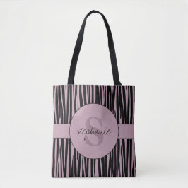 Bolsa Tote Nome Personalizado Padrão de stripes Zebra Monogra
