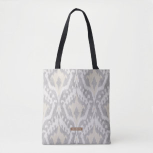 Bolsa Tote Nome Personalizado Padrão Ikat Neutro Bridesmaid