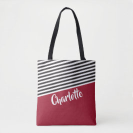 Bolsa Tote Nome Personalizado Padrão Preto-Vermelho Strike