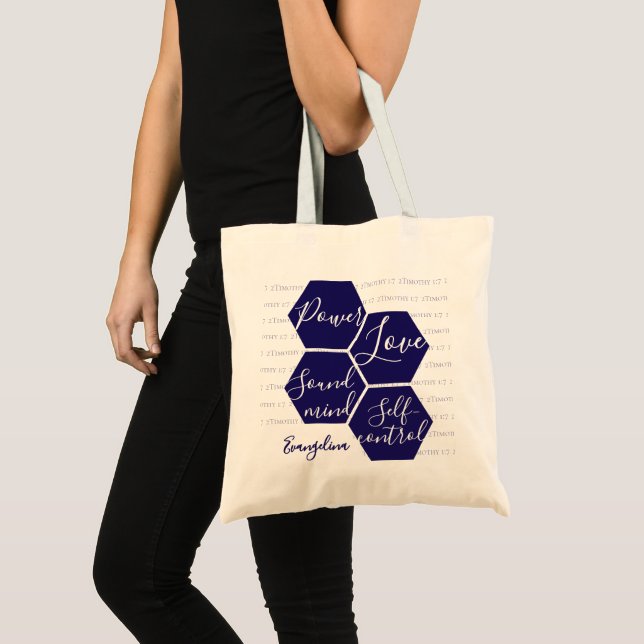 Bolsa Tote Nome Personalizado PODER AMOR MENTE SÃ Cristã (Frente (produto))