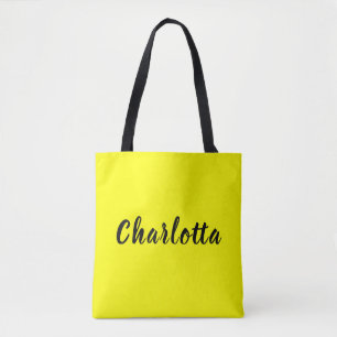 Bolsa Tote Nome Personalizado Preto Cor Amarelo-Neão