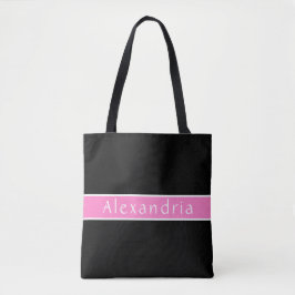 Bolsa Tote Nome Personalizado Preto e Rosa