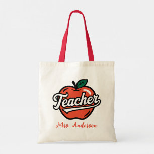 Bolsa Tote Nome Personalizado Professor Apple Vermelha
