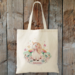 Bolsa Tote Nome personalizado Rainbow Unicorn