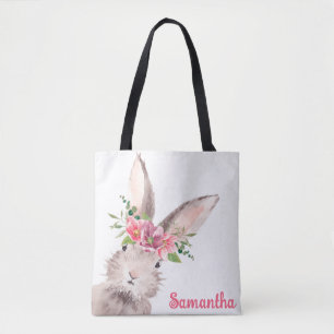 Bolsa Tote Nome Personalizado Rapariga Coelho Rosa