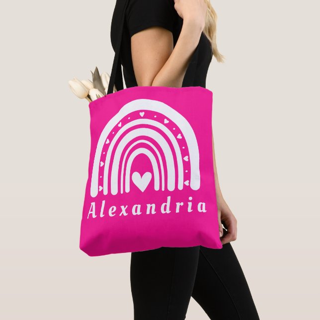 Bolsa Tote Nome Personalizado - Rosa Quente - Arco-Íris (Close Up)