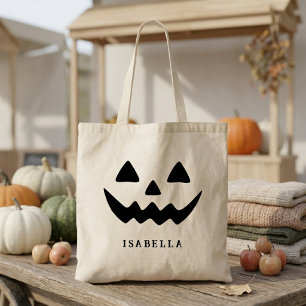 Bolsa Tote Nome Personalizado Rosto de Abóbora Fofa