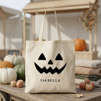 Bolsa Tote Nome Personalizado Rosto de Abóbora Fofa