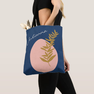 Bolsa Tote Nome Personalizado Script Blue Botanical Boho
