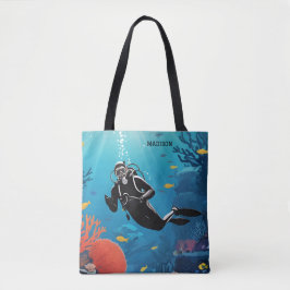 Bolsa Tote Nome personalizado Scuba Diver