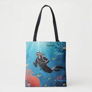 Bolsa Tote Nome personalizado Scuba Diver