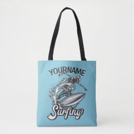 Bolsa Tote Nome personalizado Surfer Big Wave Skeleton surfin