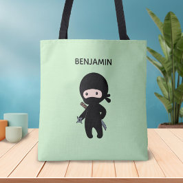 Bolsa Tote Nome personalizado Tiny Ninja em Verde