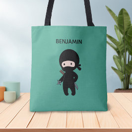 Bolsa Tote Nome personalizado Tiny Ninja em Verde Escuro