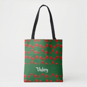 Bolsa Tote Nome personalizado tomate vermelho em verde