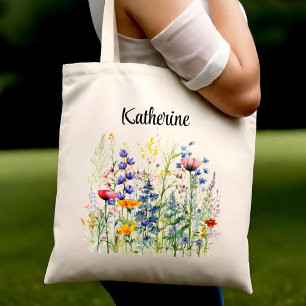 Bolsa Tote Nome Personalizado Vintage Wildflower Gift Para El