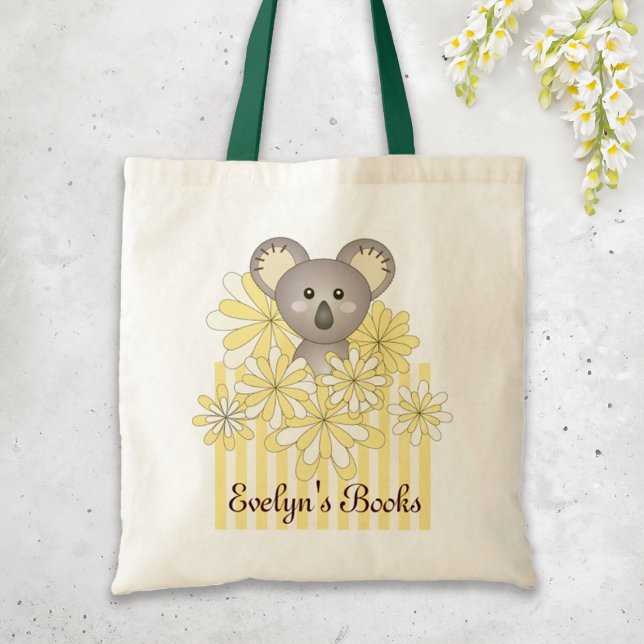 Bolsa Tote Nome Personalizado Yellow Cute Baby Koala Kids (Criador carregado)