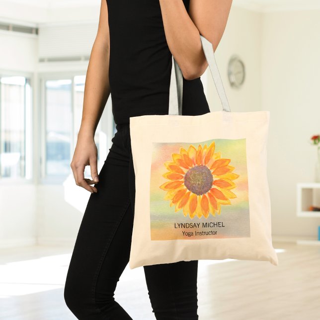 Bolsa Tote Nome personalizado Yoga Instrutor Sunflower (Criador carregado)