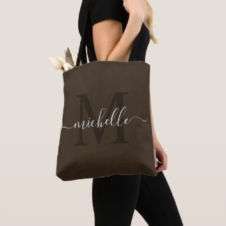Bolsa Tote Nome personalizável & Escuro inicial e castanho pr
