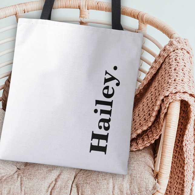 Bolsa Tote Nome preto mínimo Elegante clássico monograma (Criador carregado)