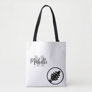 Bolsa Tote nome, sacola inicial e preto de música clf
