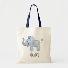 Bolsa Tote Nome Safari do bebê elefante azul do menino