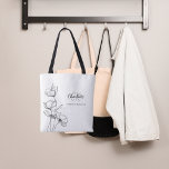 Bolsa Tote Nome simples do monograma da arte de linhagem Flor<br><div class="desc">Decorado com papoilas de arte,  flores silvestres. Personalize e adicione seu primeiro nome,  iniciais do monograma e nome do cheio.</div>