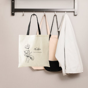 Bolsa Tote Nome simples do monograma da arte de linhagem Flor