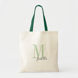 Bolsa Tote Nome verde simples e monograma personalizados