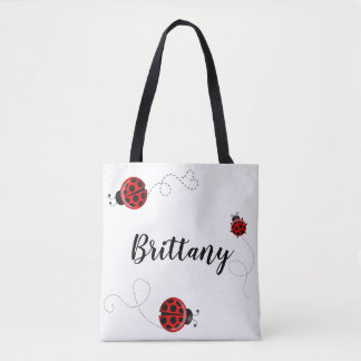 Bolsa Tote Nome vermelho dos besouros do inseto das bolinhas