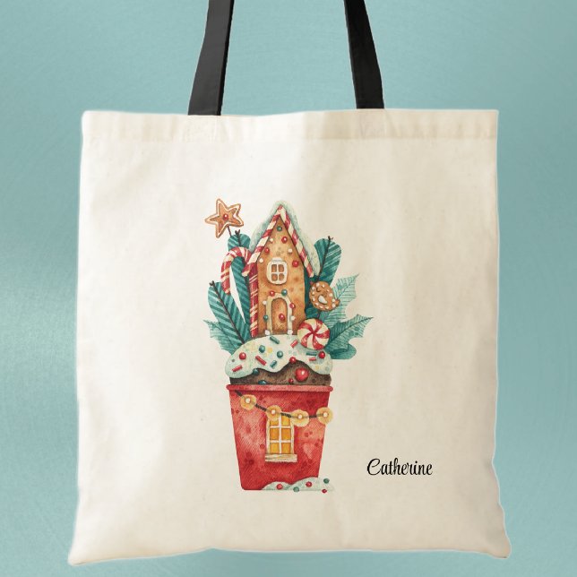 Bolsa Tote Nome, Watercolor Magical Sweets House (Criador carregado)