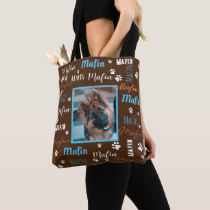 Bolsa Tote Nomes de Fotografias ModernPersonalizadas Cão Azul
