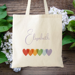Bolsa Tote Nomes de Meninas Fofas Arco-íris Colorido Estilo d