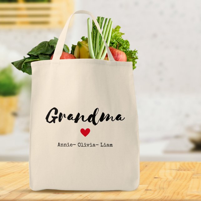 Bolsa Tote Nomes de Netos Personalizados de Script da Avó Min (Criador carregado)